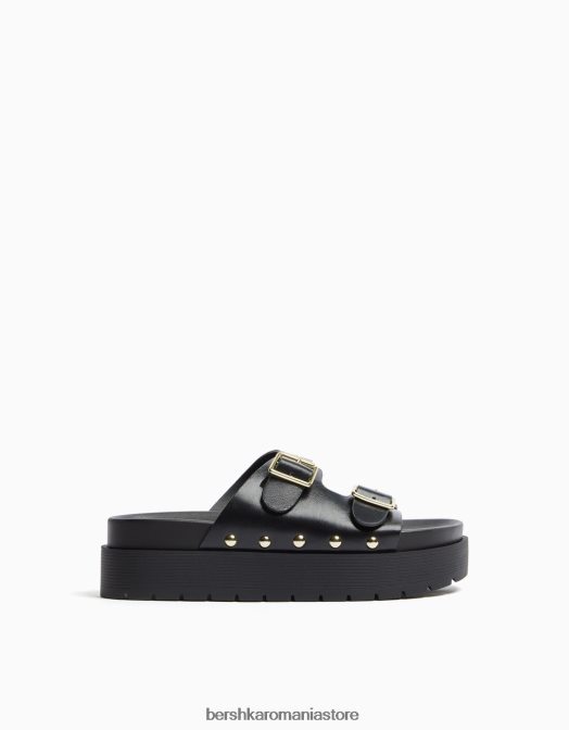 Bershka femei sandale cu platformă plate cu catarame negru Z86D2014 încălţăminte