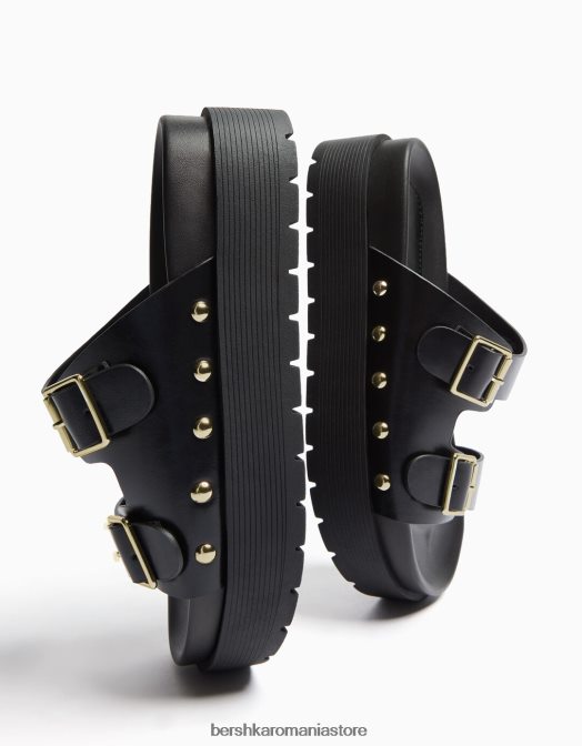 Bershka femei sandale cu platformă plate cu catarame negru Z86D2221 încălţăminte