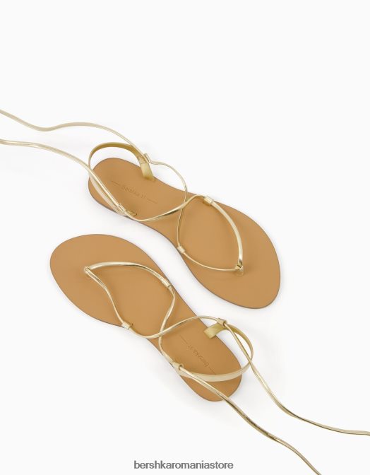 Bershka femei sandale metalice plate cu dantelă aur Z86D2234 încălţăminte