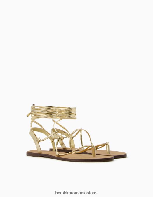 Bershka femei sandale metalice plate cu dantelă aur Z86D2241 încălţăminte