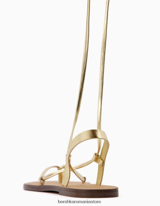 Bershka femei sandale metalice plate cu dantelă aur Z86D2241 încălţăminte