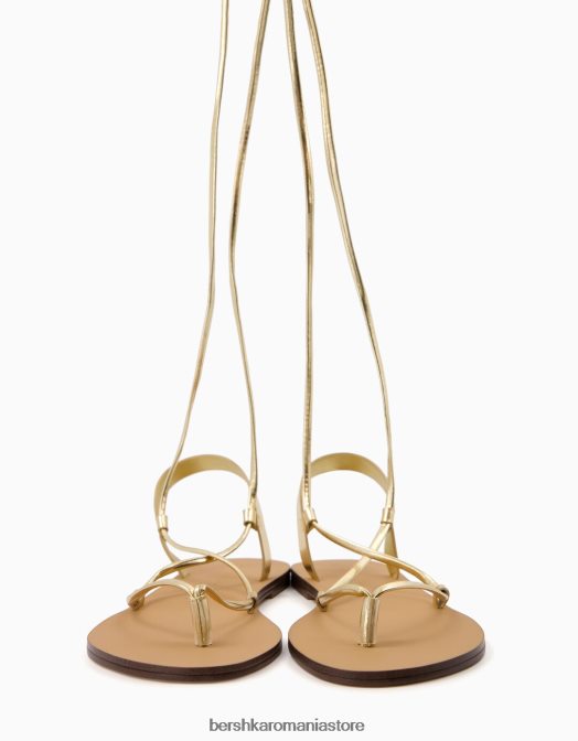 Bershka femei sandale metalice plate cu dantelă aur Z86D2241 încălţăminte