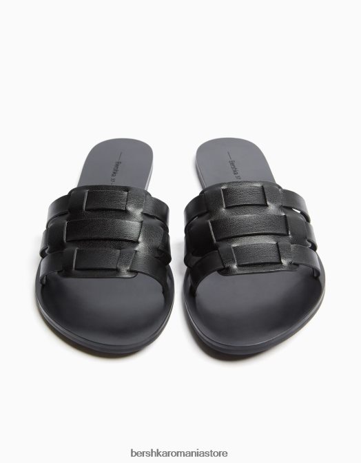 Bershka femei sandale plate cu bretele negru Z86D2230 încălţăminte