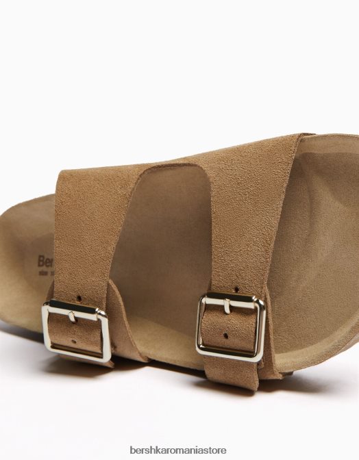 Bershka femei sandale plate cu catarame din piele nisip Z86D1881 încălţăminte