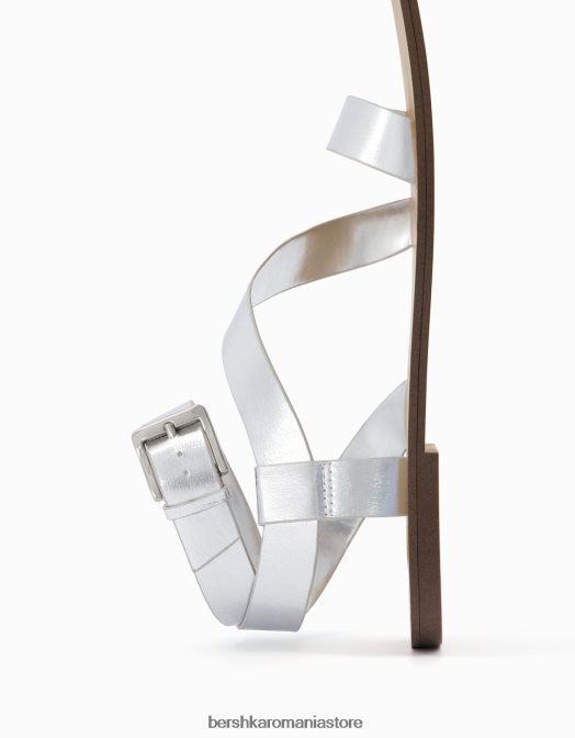 Bershka femei sandale plate cu curea la gleznă argint Z86D2215 încălţăminte