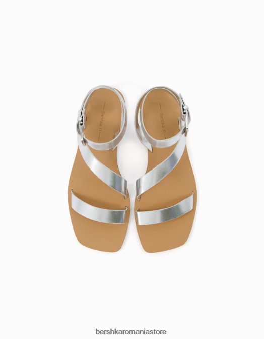 Bershka femei sandale plate cu curea la gleznă argint Z86D2215 încălţăminte