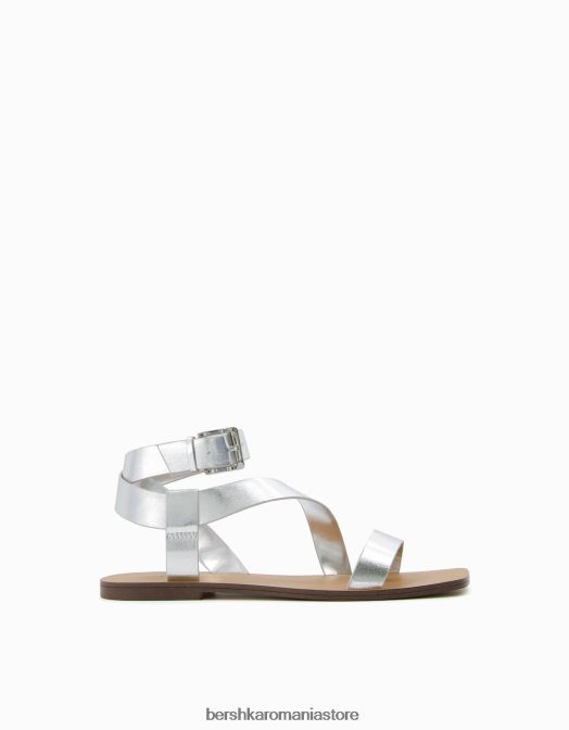 Bershka femei sandale plate cu curea la gleznă argint Z86D2215 încălţăminte