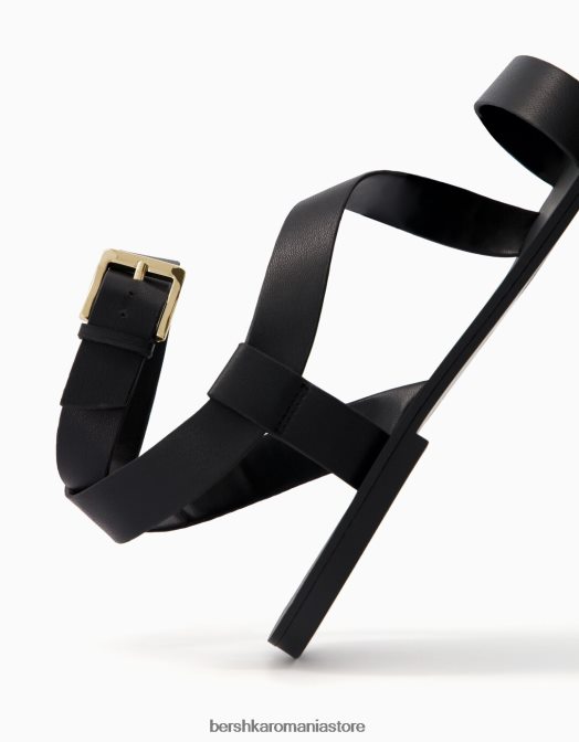 Bershka femei sandale plate cu curea la gleznă negru Z86D2214 încălţăminte