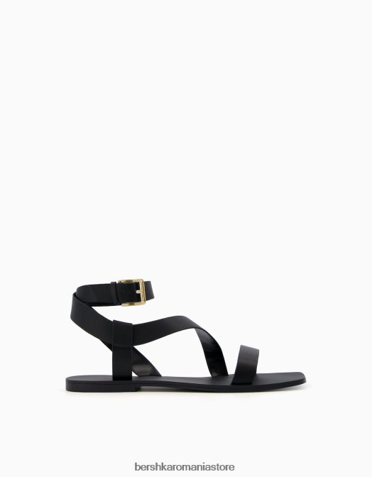 Bershka femei sandale plate cu curea la gleznă negru Z86D2214 încălţăminte