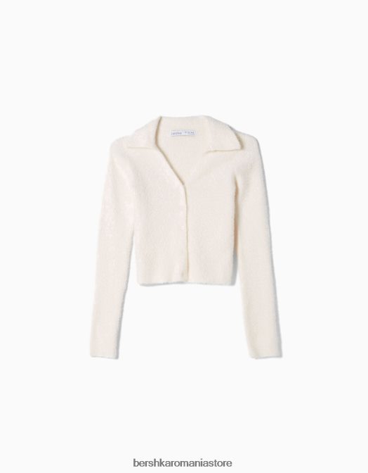Bershka femei cardigan cu guler polo cu nasturi cremă Z86D1088 îmbrăcăminte