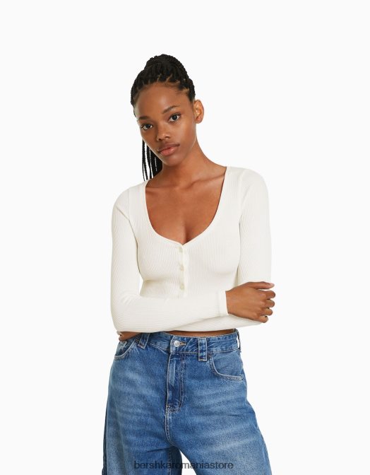 Bershka femei cardigan cu nasturi alb Z86D991 îmbrăcăminte