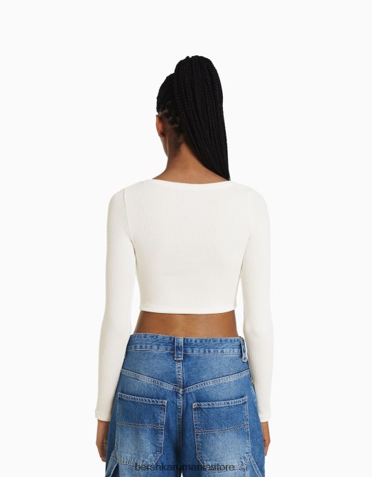 Bershka femei cardigan cu nasturi alb Z86D991 îmbrăcăminte