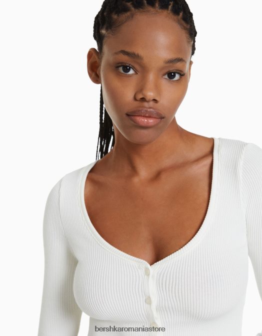 Bershka femei cardigan cu nasturi alb Z86D991 îmbrăcăminte