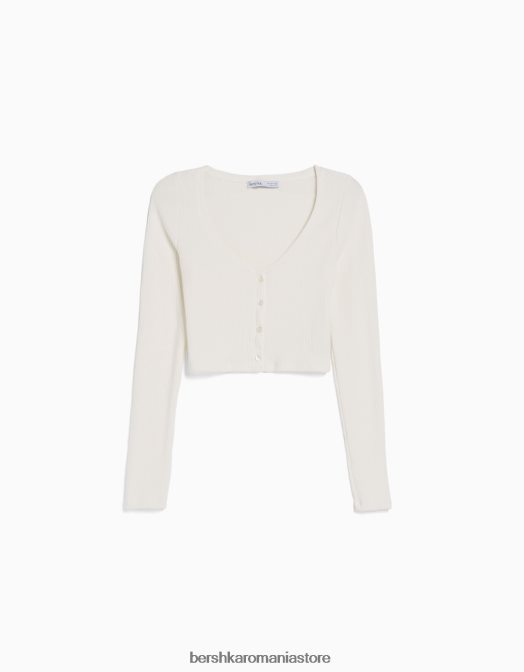 Bershka femei cardigan cu nasturi alb Z86D991 îmbrăcăminte