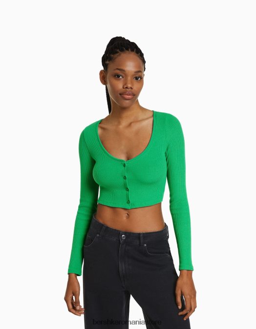 Bershka femei cardigan cu nasturi verde Z86D992 îmbrăcăminte