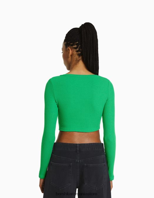 Bershka femei cardigan cu nasturi verde Z86D992 îmbrăcăminte