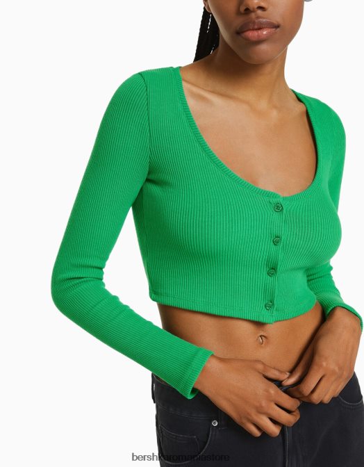 Bershka femei cardigan cu nasturi verde Z86D992 îmbrăcăminte
