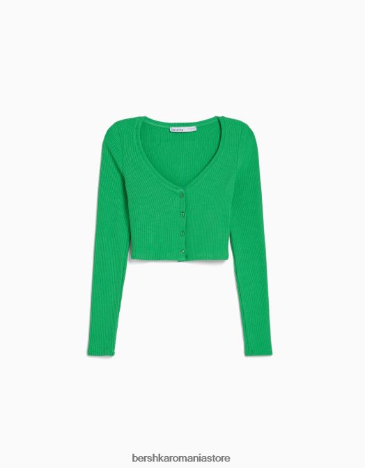 Bershka femei cardigan cu nasturi verde Z86D992 îmbrăcăminte