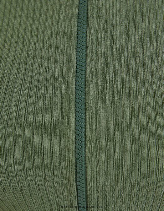 Bershka femei cardigan decupat cu gât înalt, cu fermoar kaki Z86D961 îmbrăcăminte