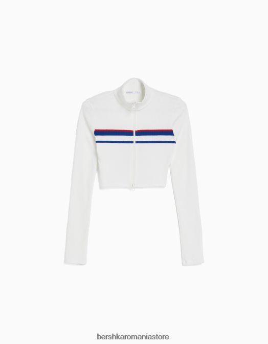 Bershka femei cardigan în dungi cu fermoar alb Z86D1075 îmbrăcăminte