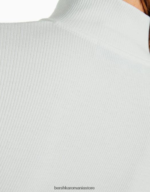 Bershka femei cardigan în dungi cu fermoar alb Z86D1075 îmbrăcăminte