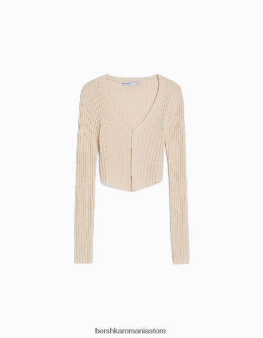 Bershka femei cardigan rustic decupat cremă Z86D995 îmbrăcăminte
