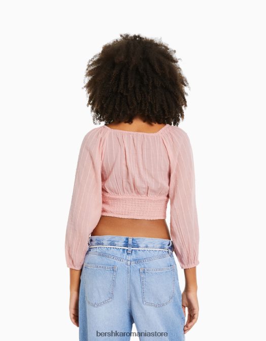 Bershka femei bluză voluminoasă cu mânecă lungă, cu decolteu în V gri Z86D950 îmbrăcăminte