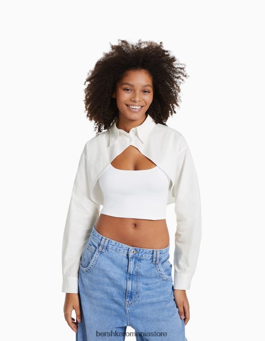 Bershka femei cămașă decupată cu mânecă lungă alb Z86D901 îmbrăcăminte