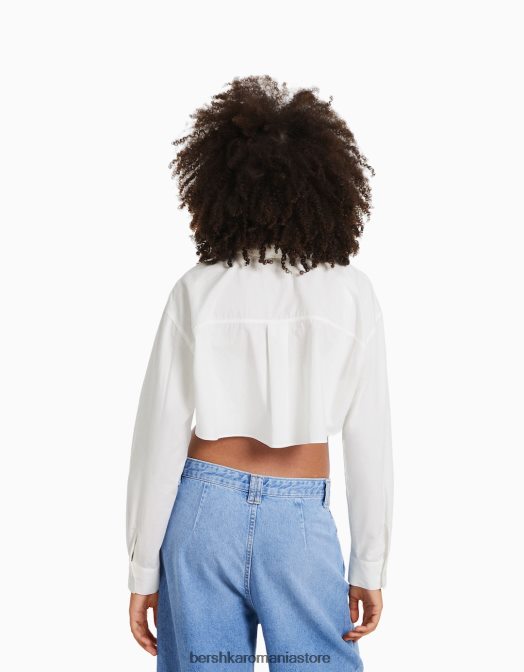 Bershka femei cămașă decupată cu mânecă lungă alb Z86D901 îmbrăcăminte
