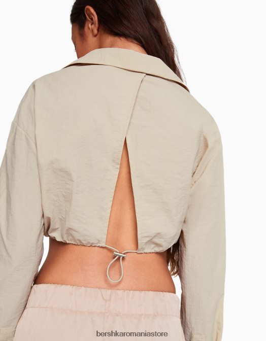 Bershka femei cămașă decupată din nailon, cu mâneci lungi, strânse în față și dop piatră Z86D940 îmbrăcăminte