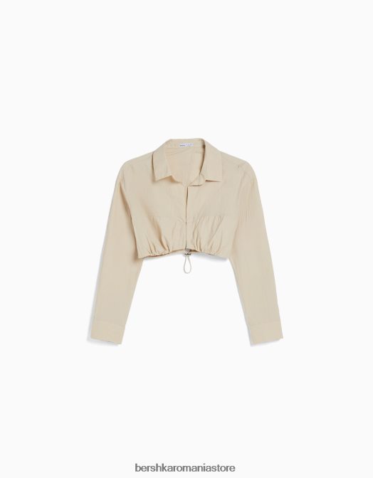 Bershka femei cămașă decupată din nailon, cu mâneci lungi, strânse în față și dop piatră Z86D940 îmbrăcăminte