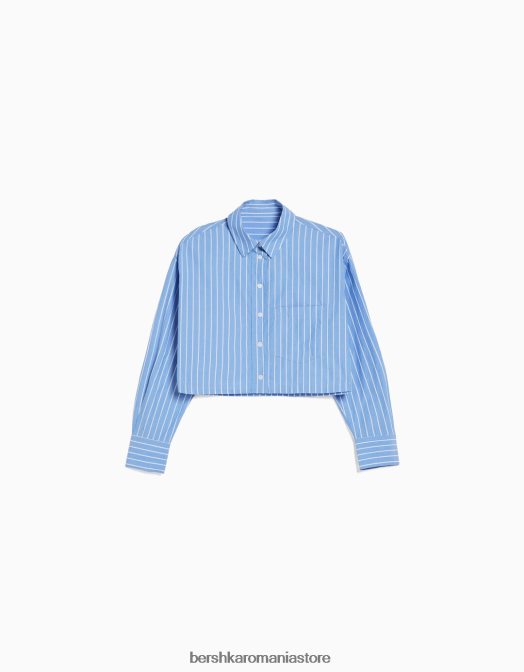 Bershka femei cămașă decupată din poplin cu mânecă lungă albastru deschis Z86D934 îmbrăcăminte