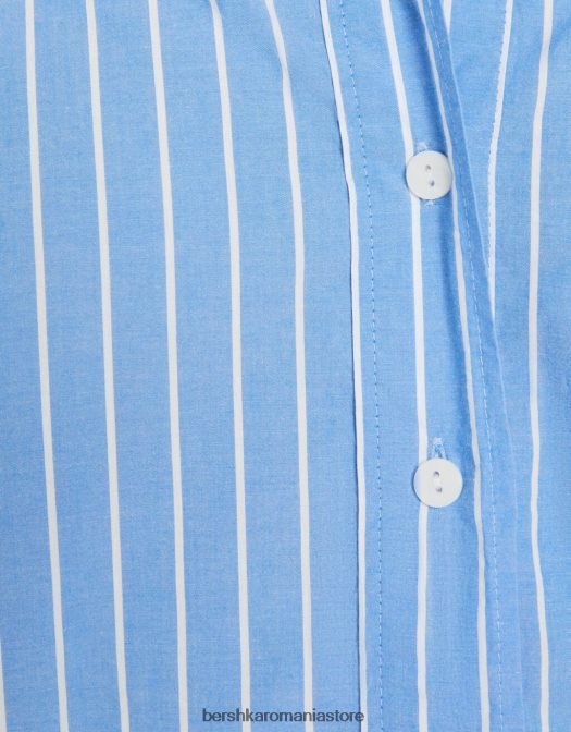 Bershka femei cămașă decupată din poplin cu mânecă lungă albastru deschis Z86D934 îmbrăcăminte