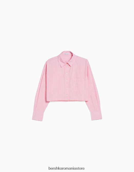Bershka femei cămașă decupată din poplin cu mânecă lungă roz Z86D932 îmbrăcăminte