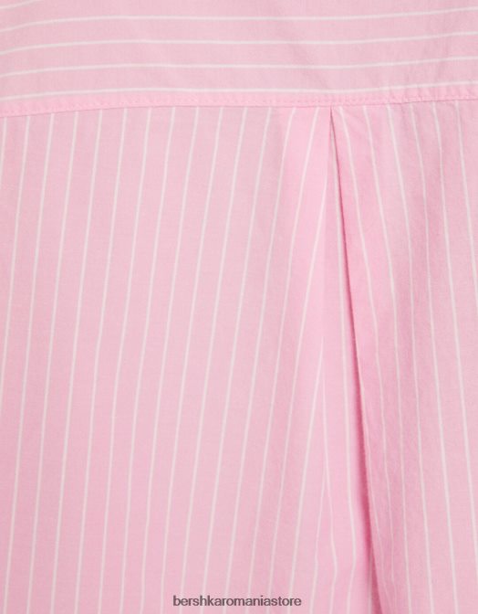 Bershka femei cămașă decupată din poplin cu mânecă lungă roz Z86D932 îmbrăcăminte