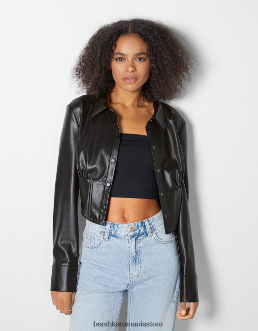 Bershka femei cămașă din imitație de piele în stil corset negru Z86D947 îmbrăcăminte