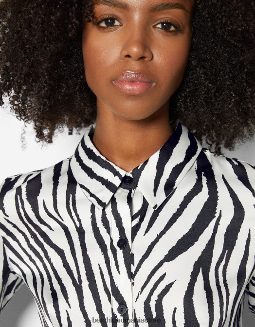 Bershka femei cămașă din satin decupată cu mânecă lungă alb negru Z86D925 îmbrăcăminte