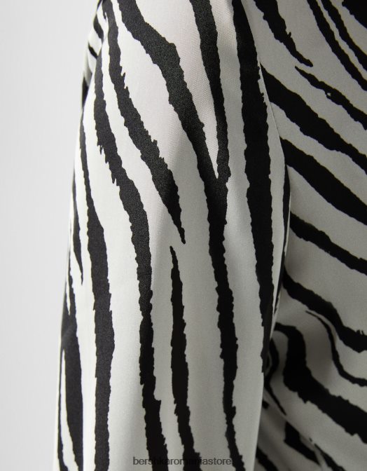 Bershka femei cămașă din satin decupată cu mânecă lungă alb negru Z86D925 îmbrăcăminte