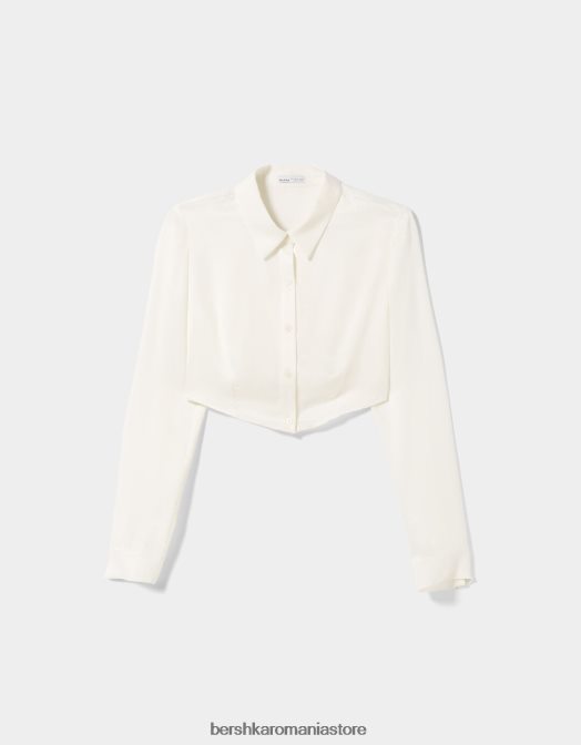 Bershka femei cămașă din satin decupată cu mânecă lungă cremă Z86D923 îmbrăcăminte
