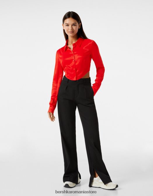 Bershka femei cămașă din satin decupată cu mânecă lungă exclusiv Z86D926 îmbrăcăminte