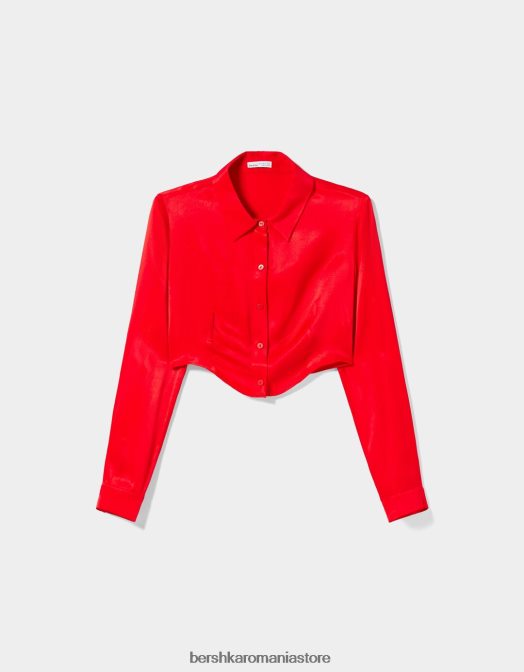 Bershka femei cămașă din satin decupată cu mânecă lungă exclusiv Z86D926 îmbrăcăminte