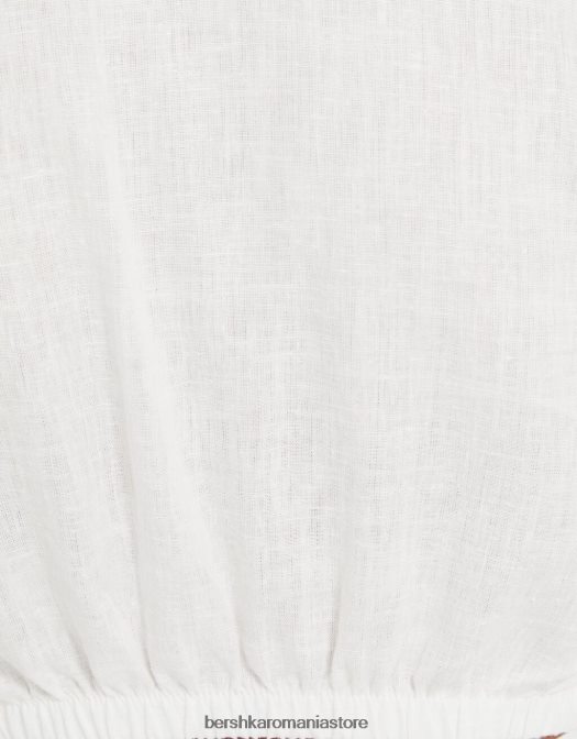 Bershka femei cămașă încrucișată cu mânecă lungă din amestec de in alb Z86D910 îmbrăcăminte