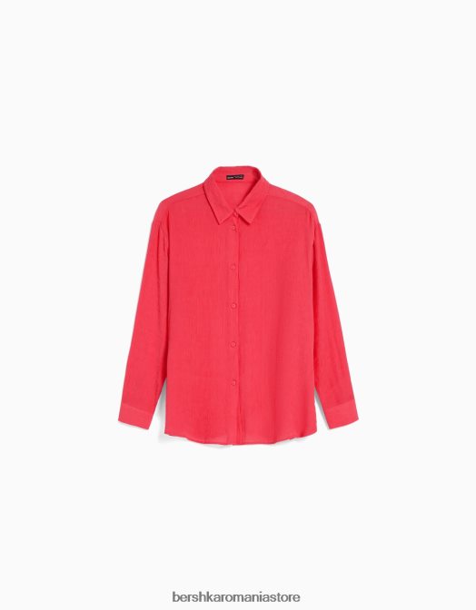 Bershka femei cămașă oversize din crepon cu mânecă lungă coral Z86D919 îmbrăcăminte