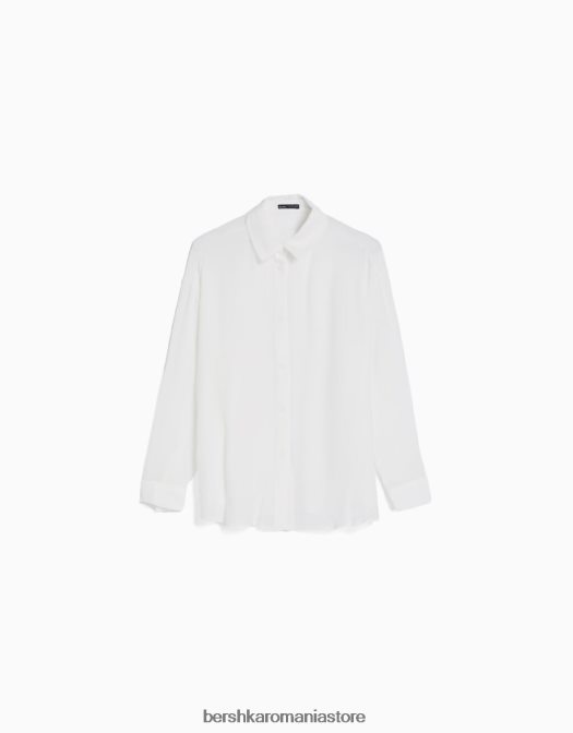 Bershka femei cămașă oversize din crepon cu mânecă lungă cremă Z86D916 îmbrăcăminte