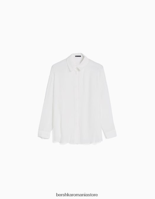 Bershka femei cămașă oversize din crepon cu mânecă lungă cremă Z86D917 îmbrăcăminte