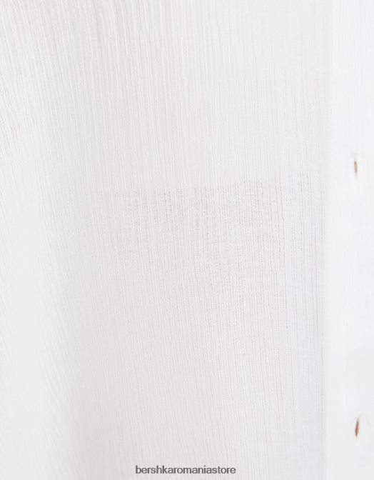 Bershka femei cămașă oversize din crepon cu mânecă lungă cremă Z86D917 îmbrăcăminte