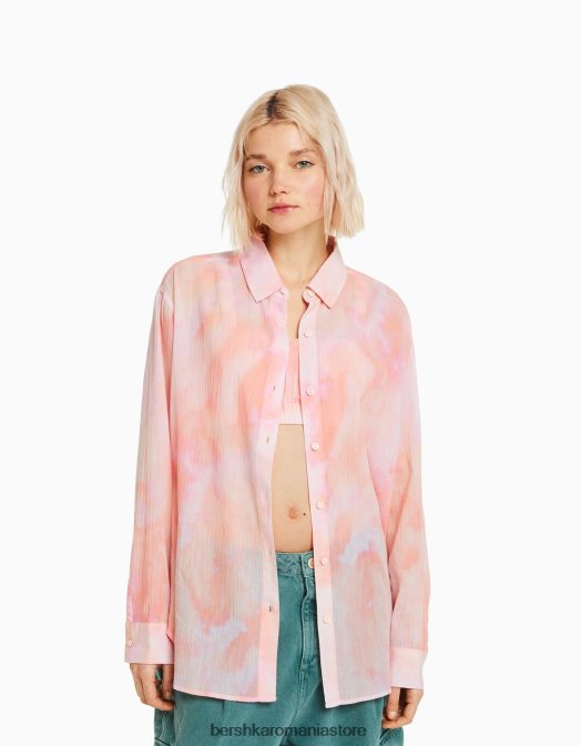 Bershka femei cămașă oversize din crepon cu mânecă lungă multicolor Z86D2025 îmbrăcăminte