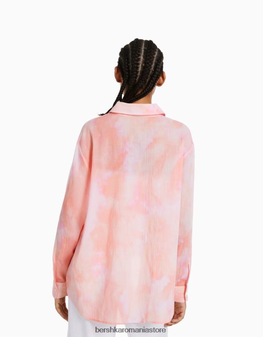 Bershka femei cămașă oversize din crepon cu mânecă lungă multicolor Z86D918 îmbrăcăminte