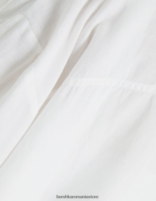 Bershka femei cămașă oversize din in cu mânecă lungă aproape alb Z86D903 îmbrăcăminte