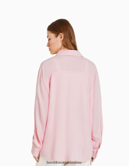 Bershka femei cămașă oversize din in cu mânecă lungă roz Z86D904 îmbrăcăminte
